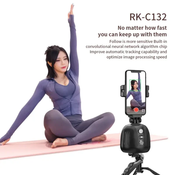 360 Degree Rotation Panoramic Head Auto AI Face Tracking selfie Object Tracking HolderFace Tracking Mobile Phone Holder Including Tripod - Image 3