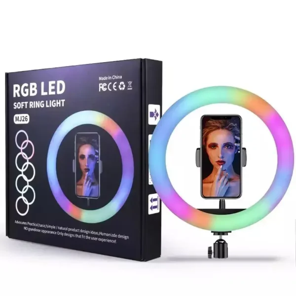 Ring Light RGB with Tripod Stand, 10 Inch 26cm MJ26 Black Usb Port 10W Dimmable Led Ring Light 10 Inch 5V