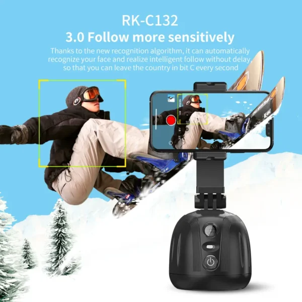 360 Degree Rotation Panoramic Head Auto AI Face Tracking selfie Object Tracking HolderFace Tracking Mobile Phone Holder Including Tripod - Image 2