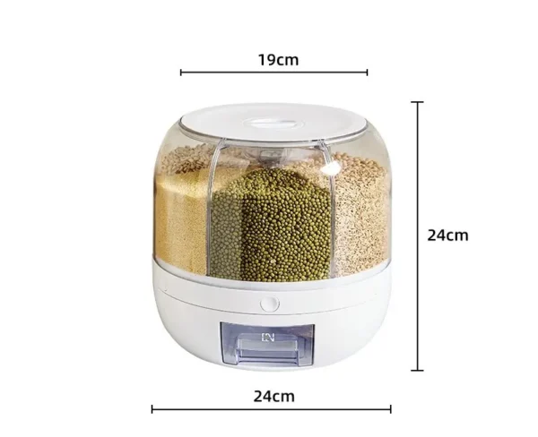 Rice Dispenser Kitchen Moisture-Proof 6-Grid Rotating Food Grain Dispenser Cereal Storage Box Rice Container Dispens - Image 3