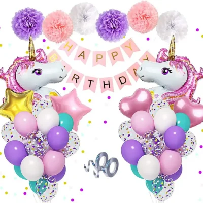 Happy birthday decorations macaron rainbow pastel balloon unicorn foil balloon set