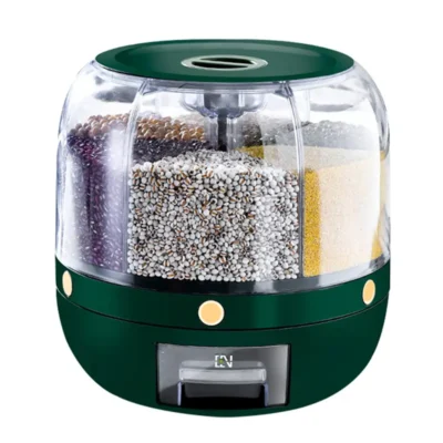 Rice Dispenser Kitchen Moisture-Proof 6-Grid Rotating Food Grain Dispenser Cereal Storage Box Rice Container Dispens