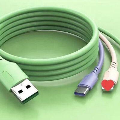 Green USB Charging Cable 3A Liquid Silicone Universal 3 In 1 Micro USB-C L Quick Charge cable