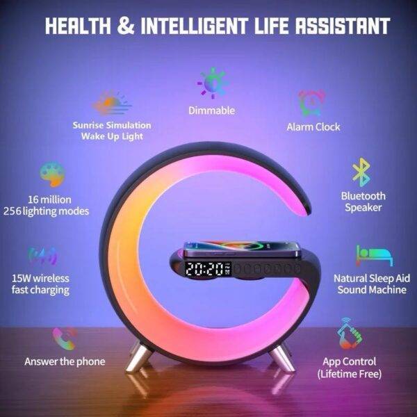 15W 9 in 1 Alarm Clock Wireless Charger With Speaker Multi-function App Control - Image 2