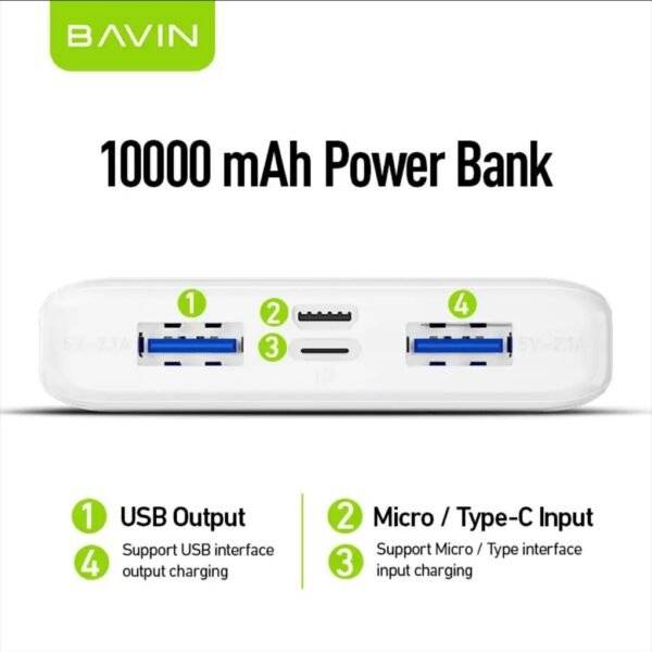 BAVIN PC057 2USB TYPE C 10000Mah Portable Power Bank With LED  Display - Image 3