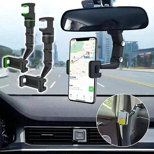 360 Holder – Multi-function Adjustable 360° Universal Rear view Mirror Phone Holder - Image 2