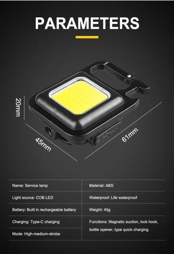 Rechargeable Portable  Super Bright COB Pocket Keychain Light - Image 6