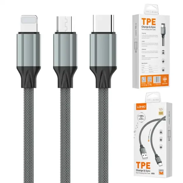 LDNIO Fast Charging Usb Cables For  Phone Type -C And Lighting Cable