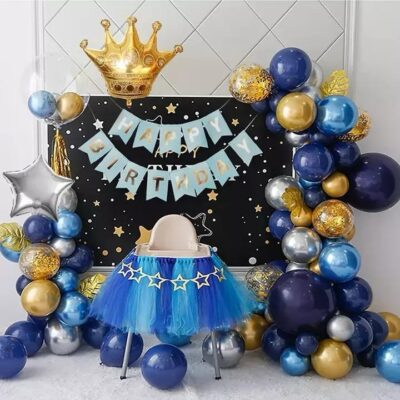 Banquet Crown star Foil Latex Balloons happy birthday banner cake topper birthday ballon garland arch kit