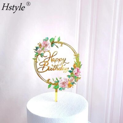 Happy Birthday Cake Topper – Floral Green