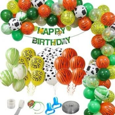 Jungle Theme Birthday Decoration -73 Pcs Hawaiian Animals Safari Forest Balloons And Banners