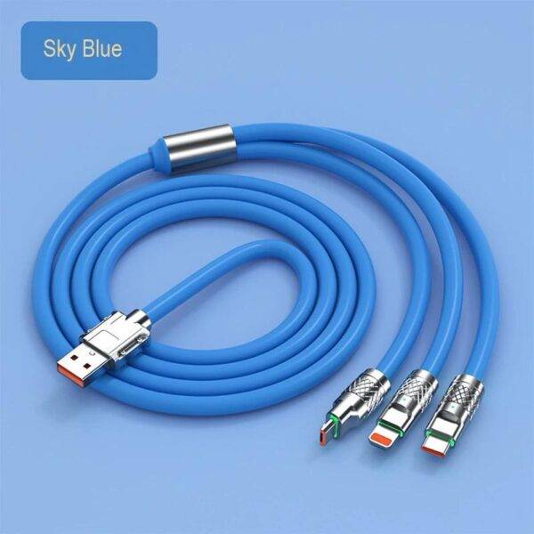 3 in 1 Silicone Data Line iPhone Charging Fast Micro Charge Cable 120W Mobile - Image 2