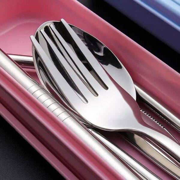 Stainless Steel Camping Cutlery Set Outdoor Spoon Knife Fork Straws Travel Set - Image 3