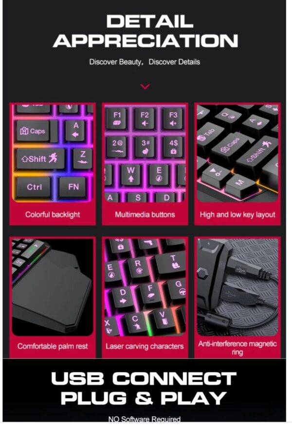 TWOLF TF900 Mini One Hand Mechanical Keyboard RGB Led Backlight Gaming Keyboard And Mouse set - Image 5