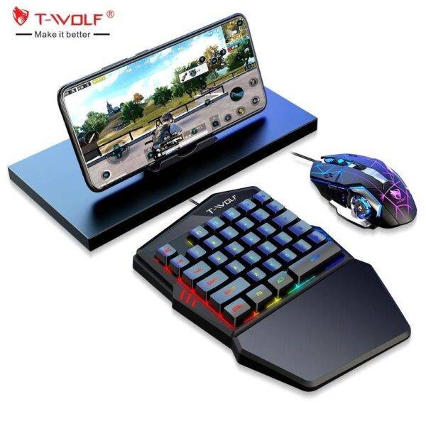 TWOLF TF900 Mini One Hand Mechanical Keyboard RGB Led Backlight Gaming Keyboard And Mouse set