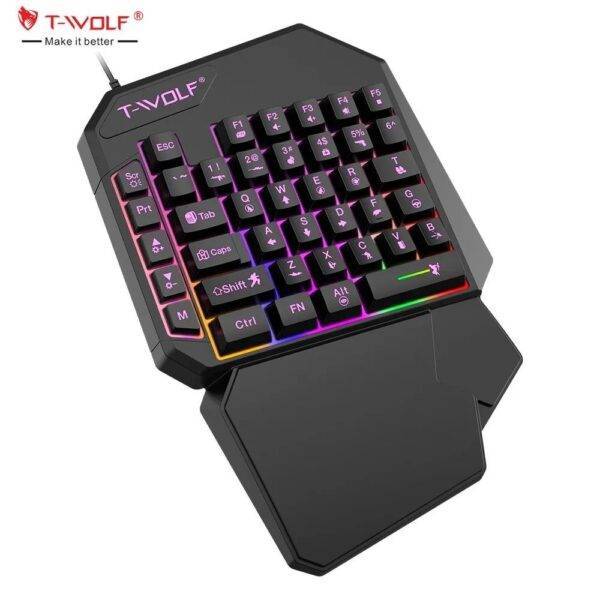 TWOLF TF900 Mini One Hand Mechanical Keyboard RGB Led Backlight Gaming Keyboard And Mouse set - Image 3