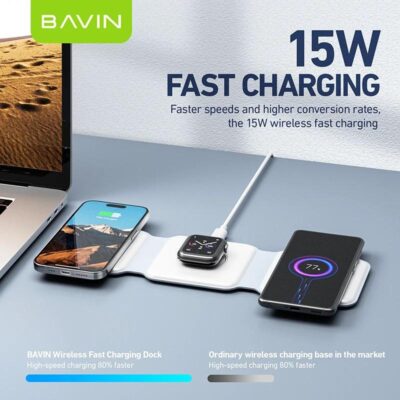 BAVIN PC962 3 in 1 15W Magnetic Wireless Fast Charger Foldable