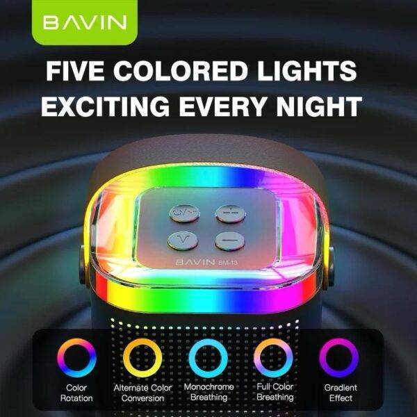 BAVIN MINI Portable Bluetooth Microphone Hifi Sound RGB Light Bluetooth Wireless Speaker With 2 Mic - Image 3