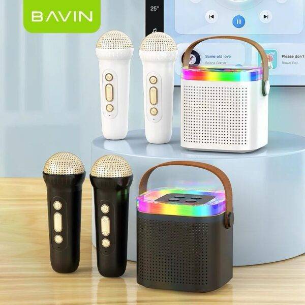 BAVIN MINI Portable Bluetooth Microphone Hifi Sound RGB Light Bluetooth Wireless Speaker With 2 Mic