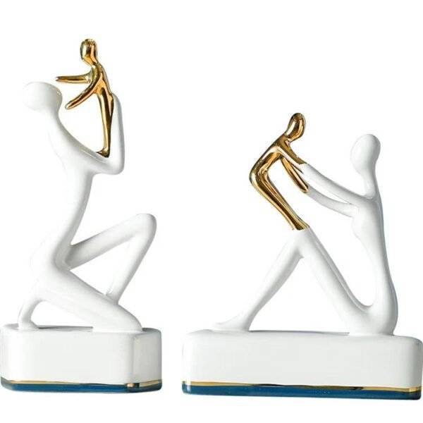 White Gold Ceramic Mother & Baby Statue - Image 2