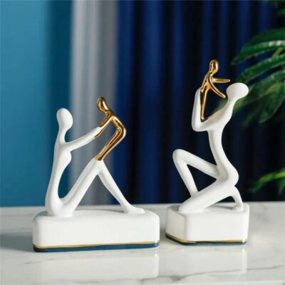 White Gold Ceramic Mother & Baby Statue